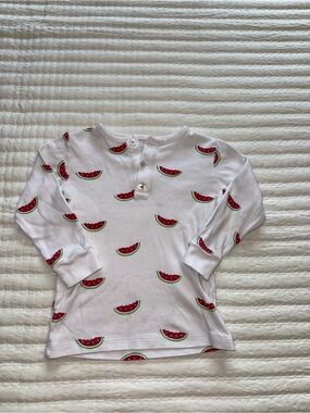 Little English White Long Sleeve Henley Top with Watermelon Print
